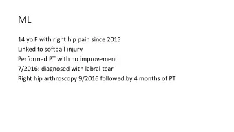 ML  14 yo F with right hip pain since 2015  Linked to softball injury  Performed PT with no