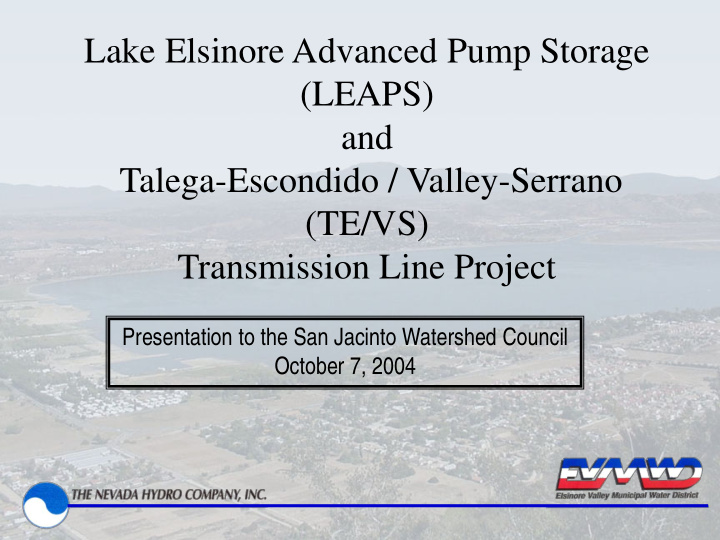 lake elsinore advanced pump storage leaps and talega