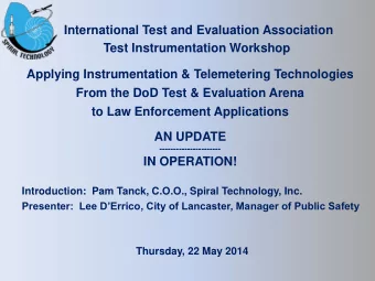 International Test and Evaluation Association  Test Instrumentation Workshop  Applying