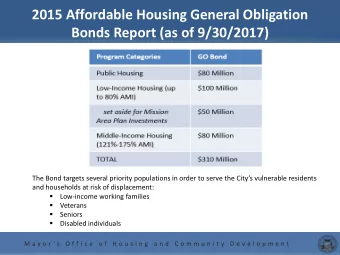 2015 Affordable Housing General Obligation  Bonds Report (as of 9/30/2017)  The Bond targets