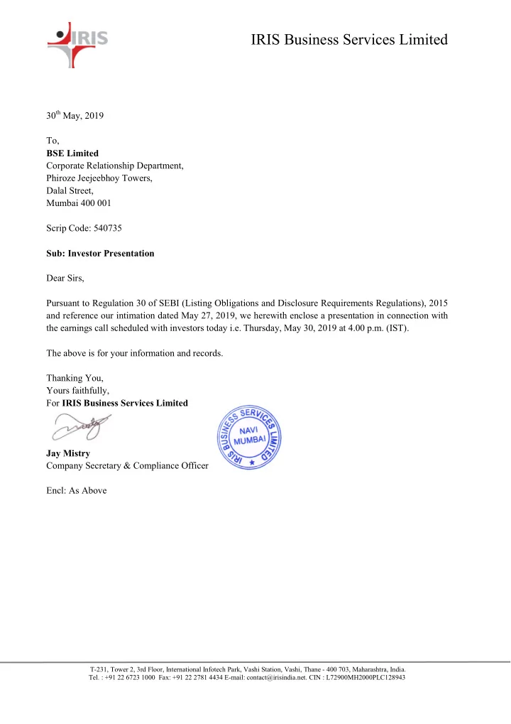 1 iris business services ltd d i s c l a i m e r this