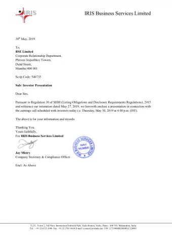 1  IRIS Business Services Ltd.  D I S C L A I M E R  This does not constitute a prospectus or