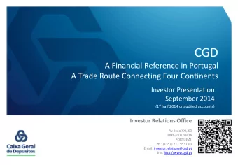 CGD  A Financial Reference in Portugal  A Trade Route Connecting Four Continents  Investor