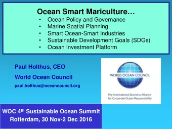 Ocean Smart Mariculture     Ocean Policy and Governance    Marine Spatial Planning
