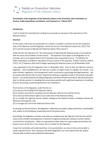 Presentation of the Regulator of the National Lottery to the Oireachtas Joint Committee on