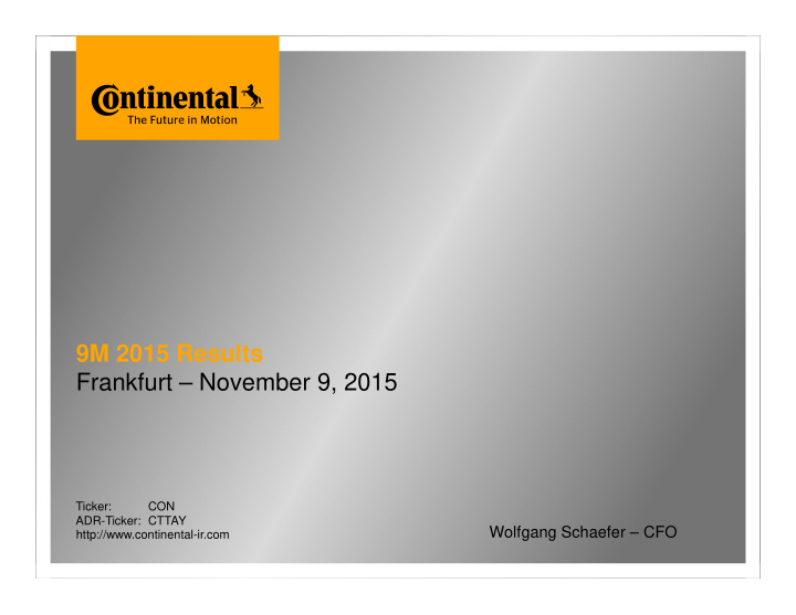 9m 2015 results frankfurt november 9 2015