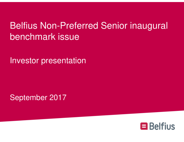belfius non preferred senior inaugural benchmark issue