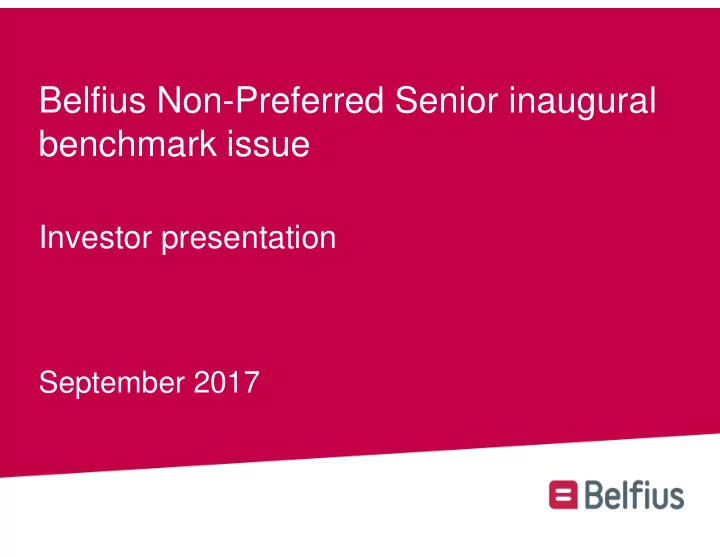 belfius non preferred senior inaugural benchmark issue