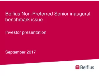Belfius Non-Preferred Senior inaugural  benchmark issue  Investor presentation  September 2017  1