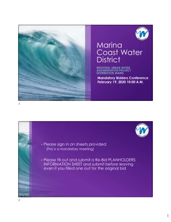 Marina  Coast Water  District  REGIONAL URBAN WATER  AUGMENTATION PROJECT  DISTRIBUTION MAINS