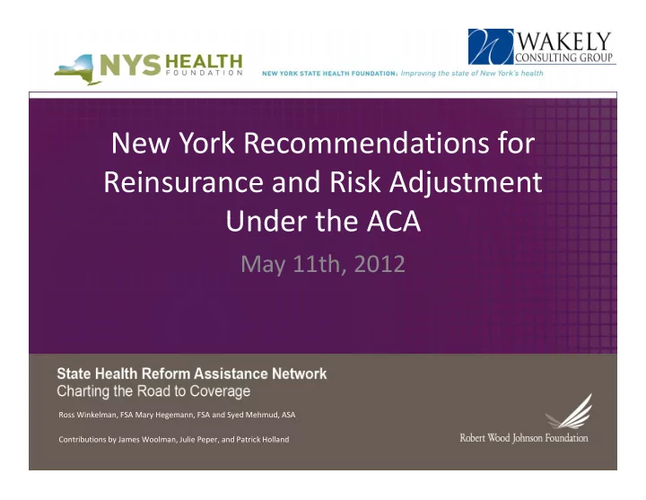 new york recommendations for reinsurance and risk