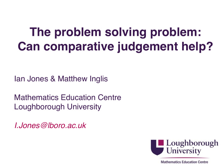 the problem solving problem can comparative judgement help