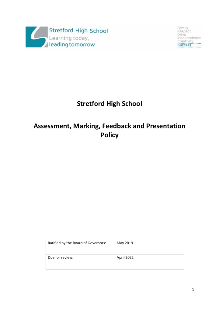 stretford high school assessment marking feedback and