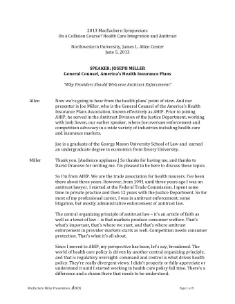 2013 MacEachern Symposium:  On a Collision Course? Health Care Integration and Antitrust