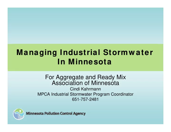 managing industrial stormw ater in minnesota