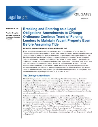 Breaking and Entering as a Legal  November 4, 2011  Obligation:  Amendments to Chicago  Practice