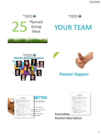 25  Planned  YOUR TEAM  Giving  Ideas  Ministry Relations Program  Pastors Support  COMMITTEE