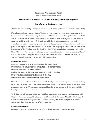 The first born &amp; first fruits system preceded the Levitical system  Transforming the Law to