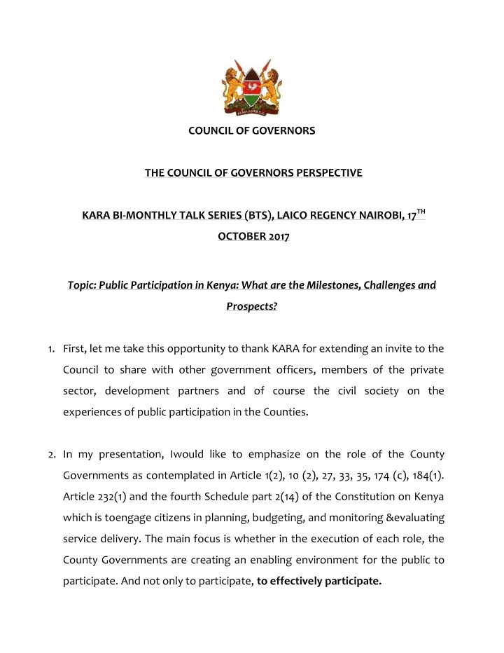 council of governors the council of governors perspective