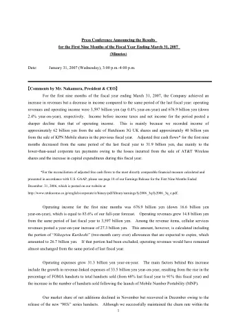 Press Conference Announcing the Results  for the First Nine Months of the Fiscal Year Ending March