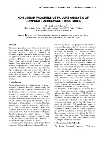 NON-LINEAR PROGRESSIVE FAILURE ANALYSIS OF  COMPOSITE AEROSPACE STRUCTURES M.Gnel 1 and A. Kayran