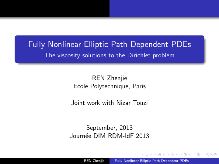 fully nonlinear elliptic path dependent pdes
