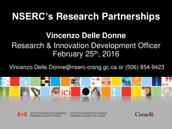 NSERCs Research Partnerships  Vincenzo Delle Donne  Research &amp; Innovation Development
