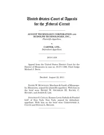United States Court of Appeals  for the Federal Circuit  __________________________ AUGUST