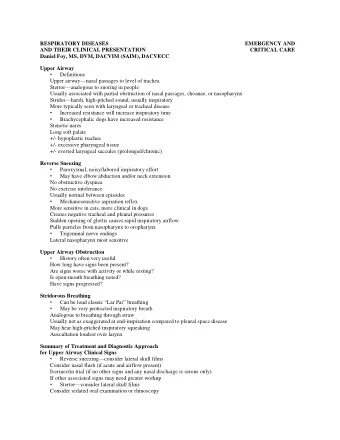 RESPIRATORY DISEASES  EMERGENCY AND  AND THEIR CLINICAL PRESENTATION  CRITICAL CARE  Daniel Foy,
