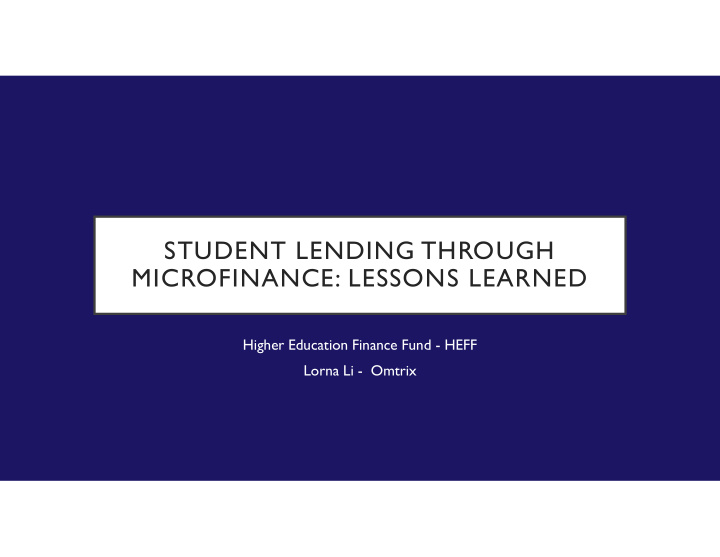 student lending through microfinance lessons learned