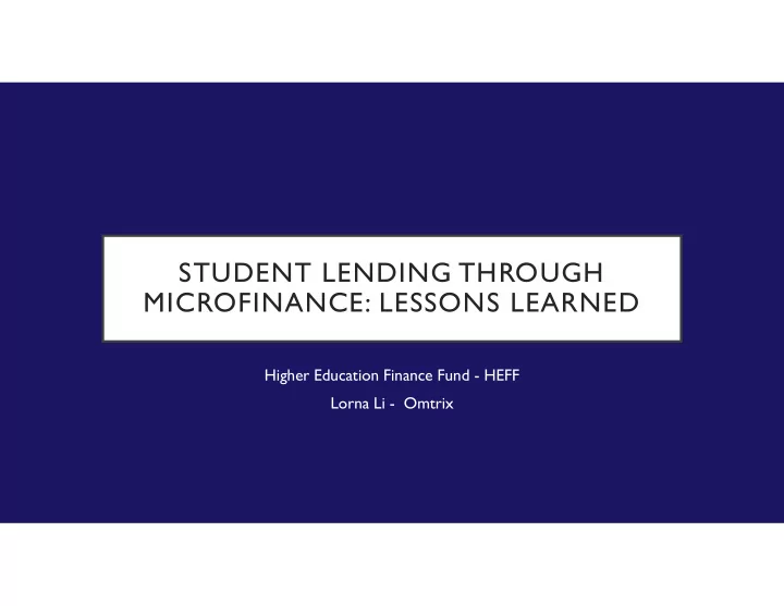 student lending through microfinance lessons learned