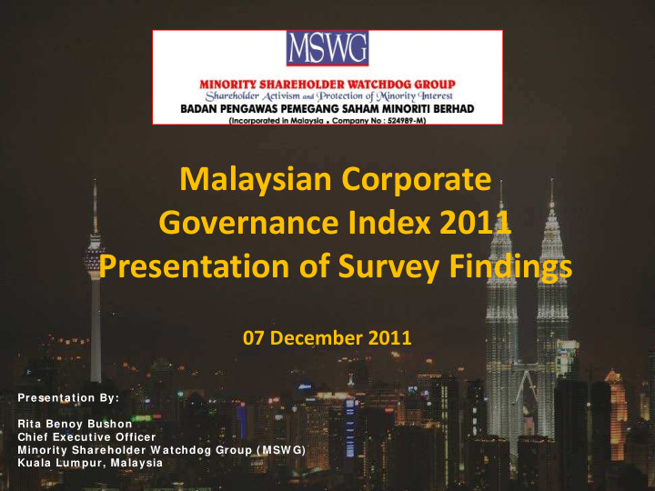 malaysian corporate governance index 2011 presentation of