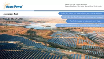 Earnings Call  Indias first distributed rooftop solar project over one megawatt 14 th February