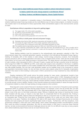 Do we need to adapt traditional project finance models to attract international investors  to