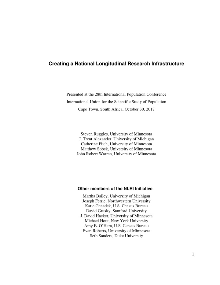 creating a national longitudinal research infrastructure