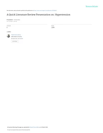 A Quick Literature Review Presentation on: Hypertension Presentation  January 2012  DOI: