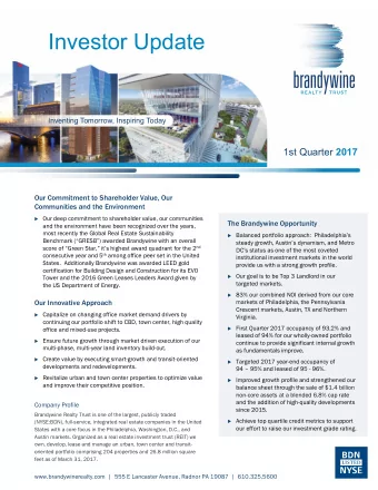 Investor Update  Inventing Tomorrow, Inspiring Today 1st Quarter 2017  Our Commitment to