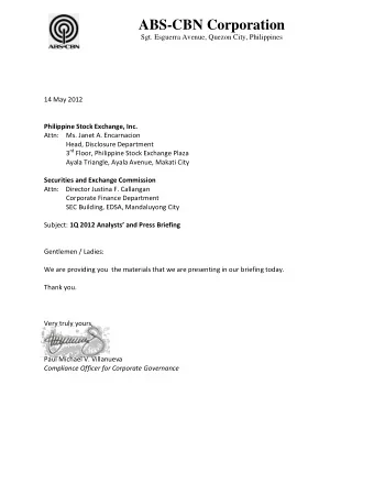 ABS-CBN Corporation  Sgt. Esguerra Avenue, Quezon City, Philippines  14 May 2012  Philippine Stock