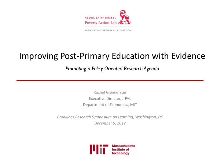 improving post primary education with evidence