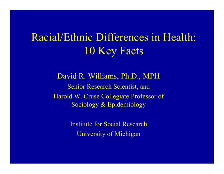 racial ethnic differences in health 10 key facts