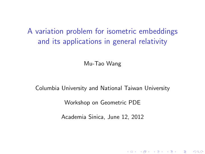 a variation problem for isometric embeddings and its