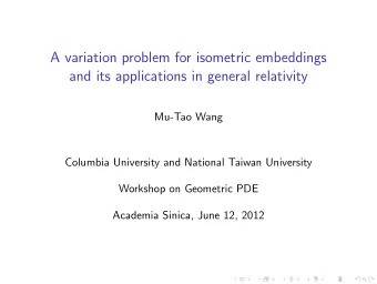 A variation problem for isometric embeddings  and its applications in general relativity  Mu-Tao