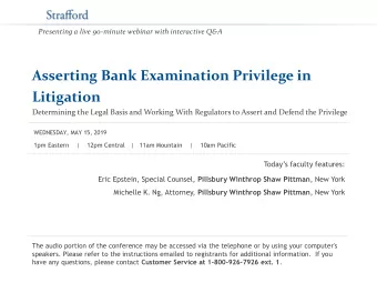 Asserting Bank Examination Privilege in  Litigation  Determining the Legal Basis and Working With