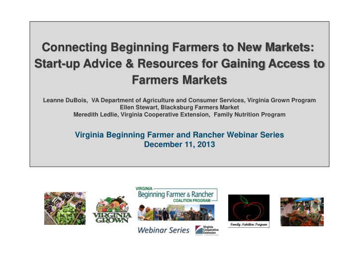 connecting beginning farmers to new markets start up