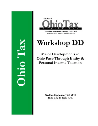 Ohio Tax  Major Developments in  Ohio Pass-Through Entity &amp;  Personal Income Taxation