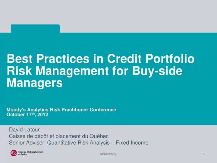 best practices in credit portfolio risk management for