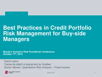 Best Practices in Credit Portfolio  Risk Management for Buy-side  Managers  Moody's Analytics Risk