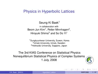 Physics in Hyperbolic Lattices Seung Ki Baek 1  in collaboration with Beom Jun Kim 1 , Petter