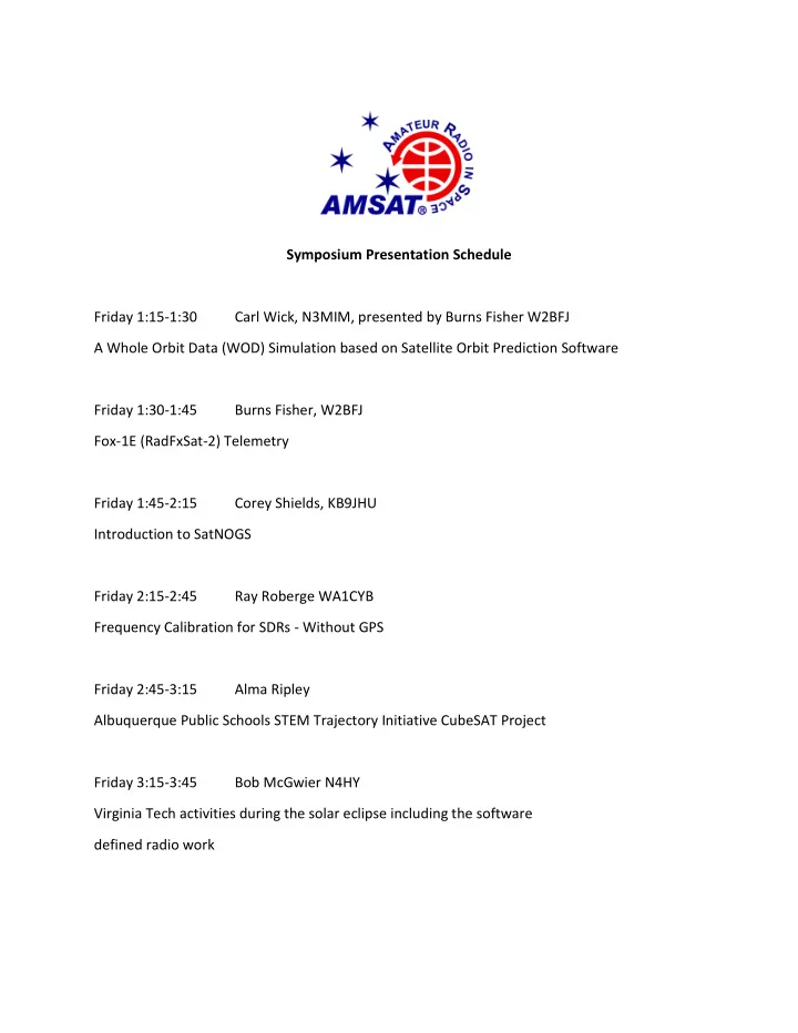 symposium presentation schedule friday 1 15 1 30 carl