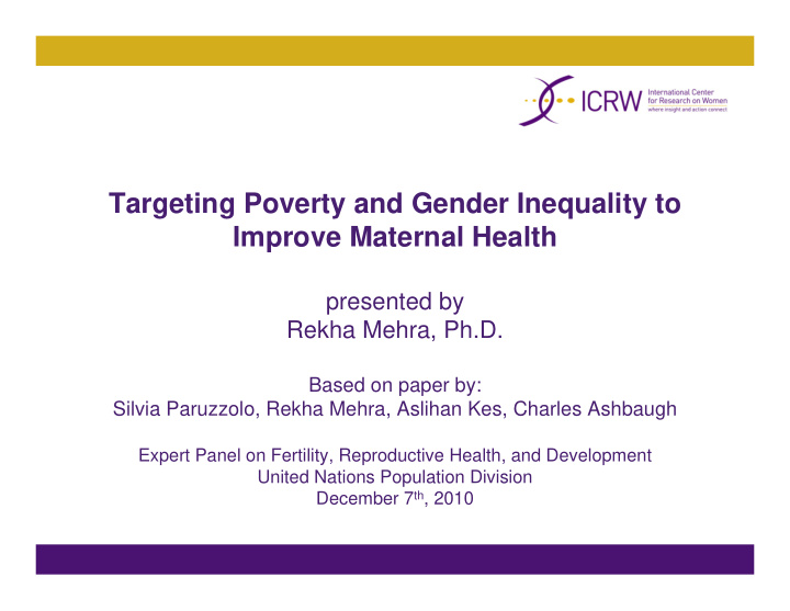 targeting poverty and gender inequality to improve